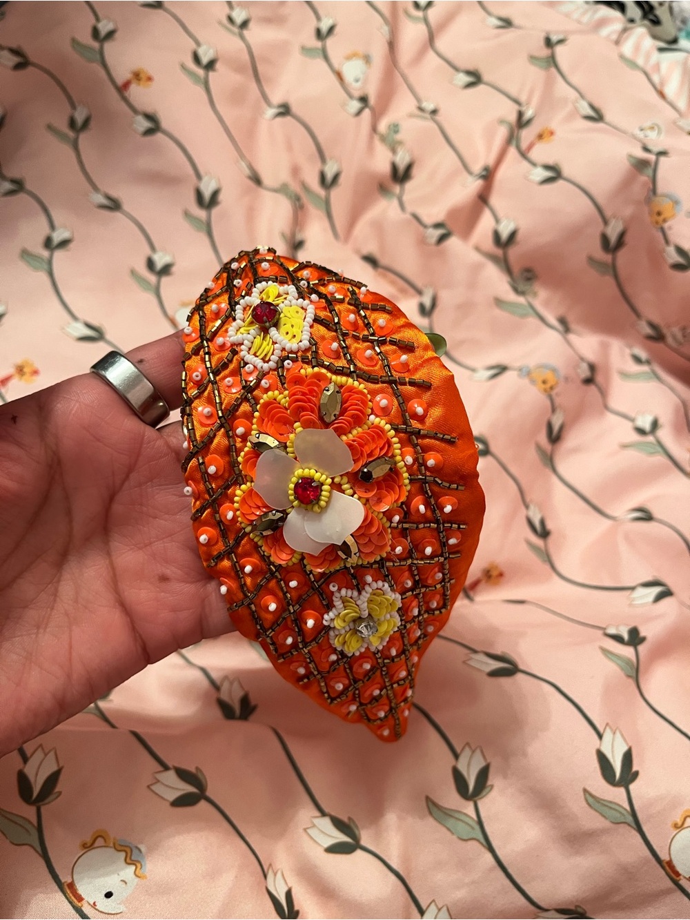 Embellished Orange Beaded Floral Headband